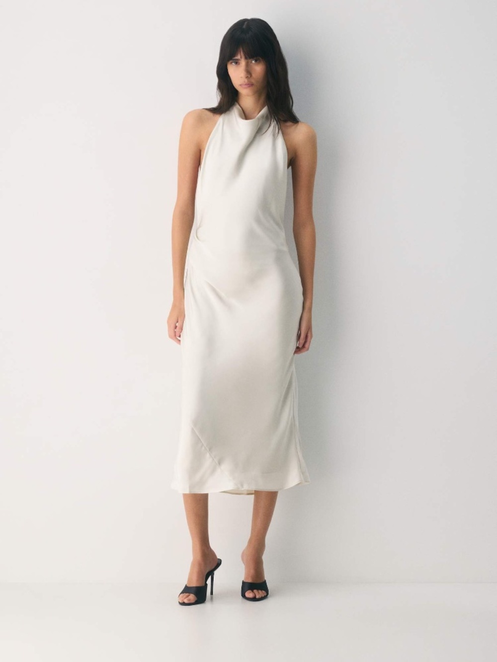 NWT Aritzia Babaton / Ten “Audience” Satin Halter Maxi Dress in Matte Pearl | 6